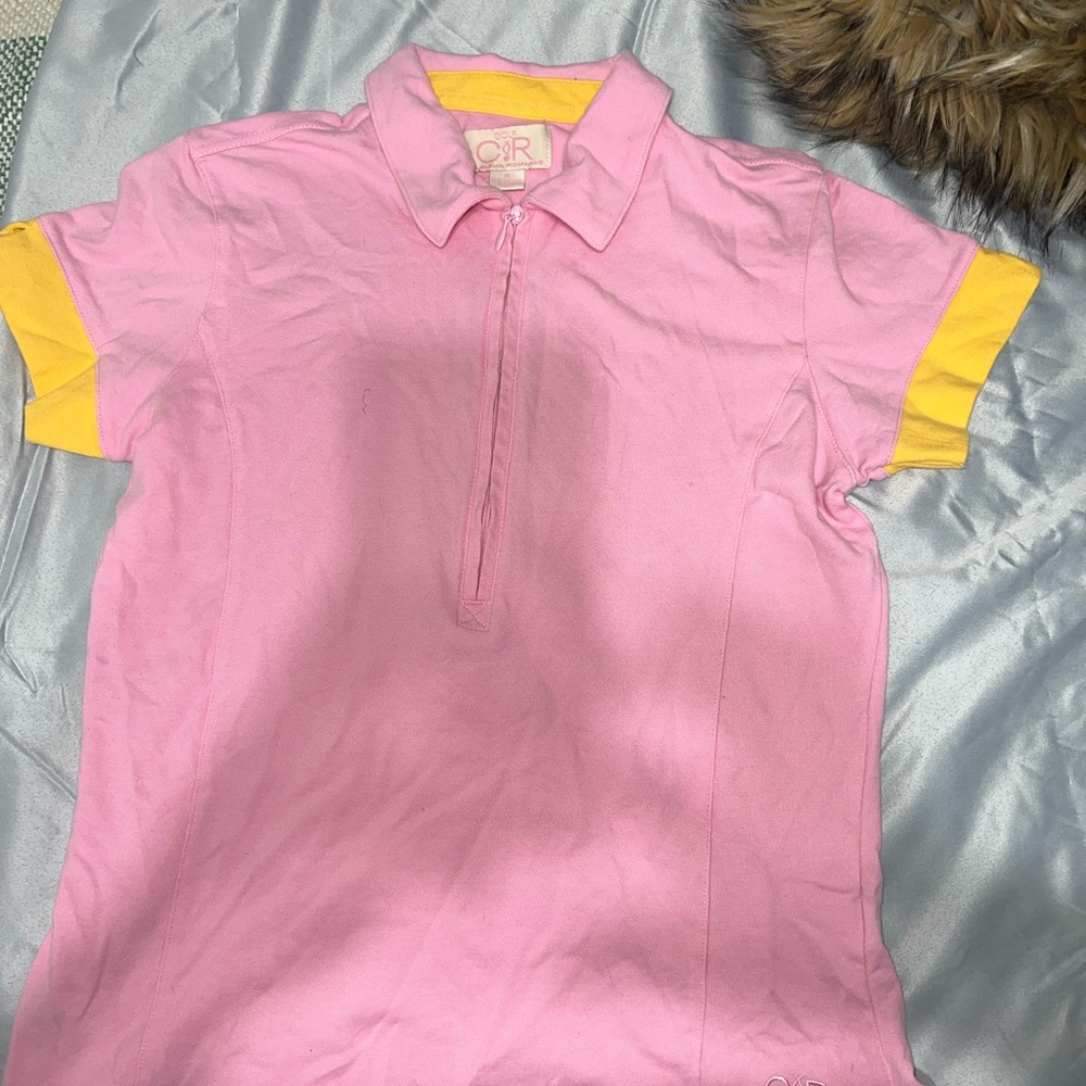 Pink and Yellow Zip Polo Shirt